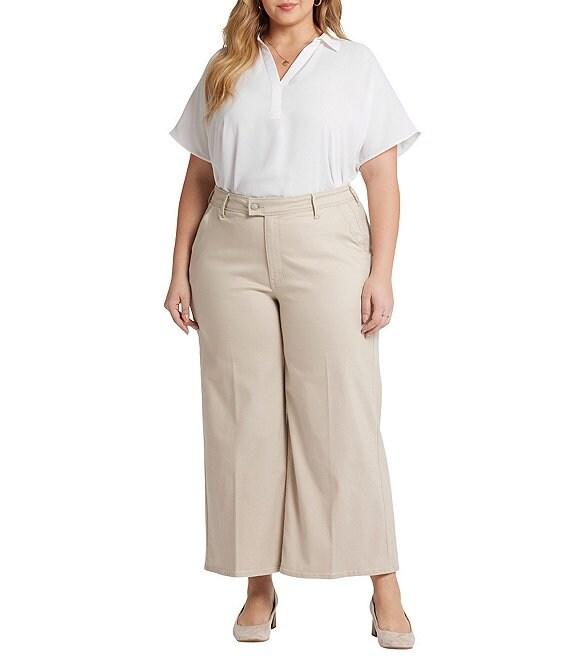 NYDJ Plus Size Mona Solid High Rise Hook-And-Eye Waist Wide Leg Ankle Trouser Jeans Product Image