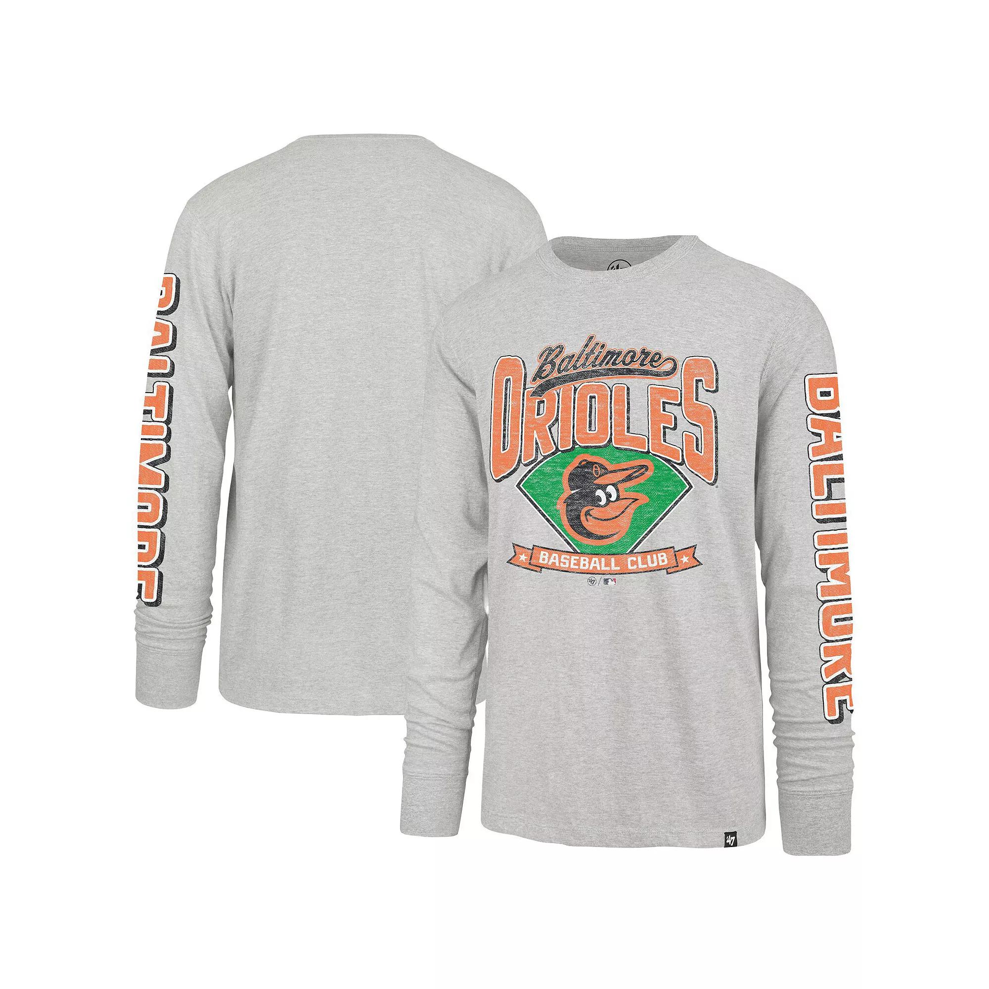 Men's '47 Gray Baltimore Orioles Fair Ball Franklin Long Sleeve T-Shirt,  Product Image