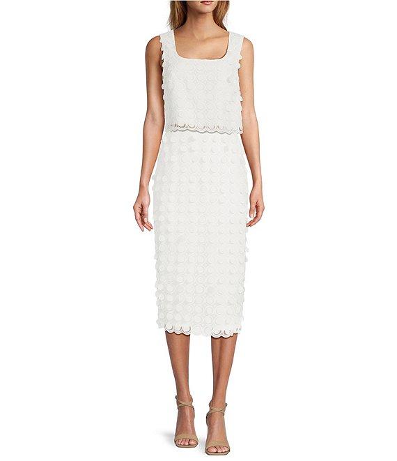 Trina Turk Embroidered Dot Square Neck Sleeveless Scallop Hem Top Product Image
