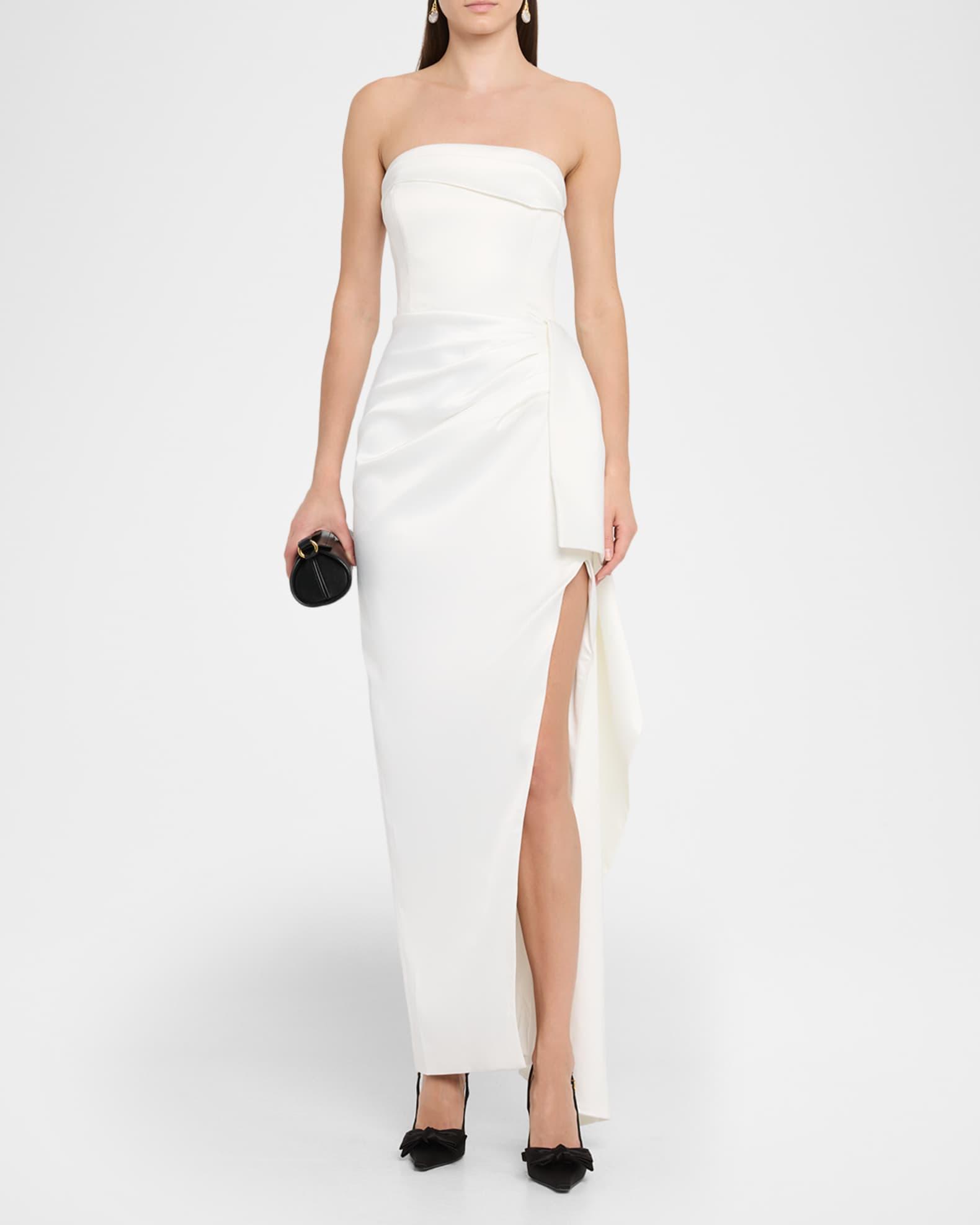 Erelyn Draped Side-Slit Satin Column Gown Product Image
