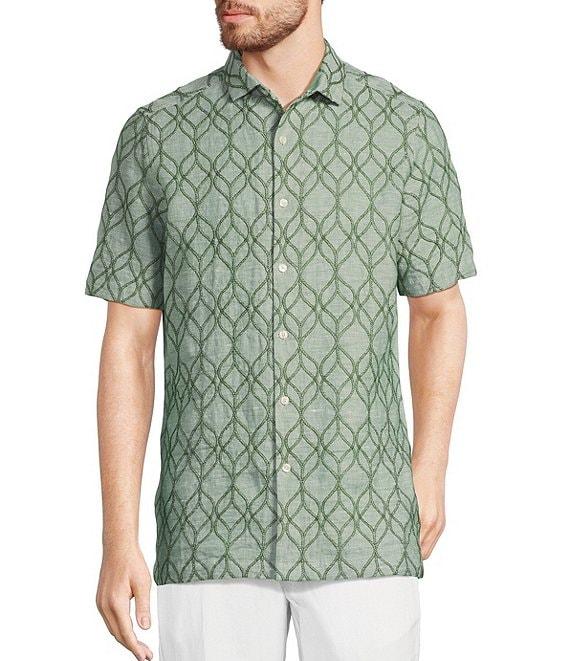 Murano Baird McNutt Linen Embroidered Short Sleeve Convertible Camp Collar Woven Shirt Product Image