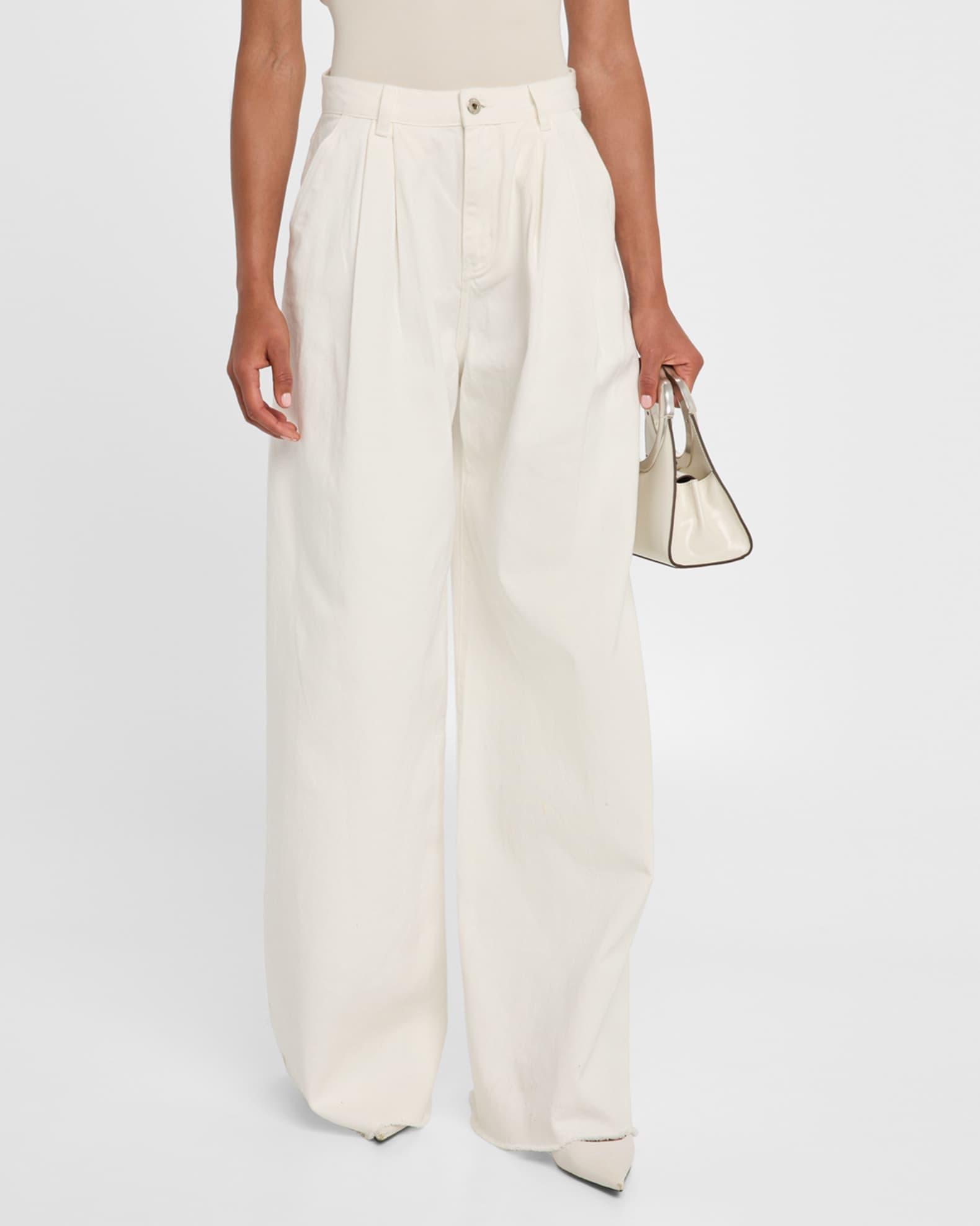 Pleated Wide-Leg Denim Trousers Product Image