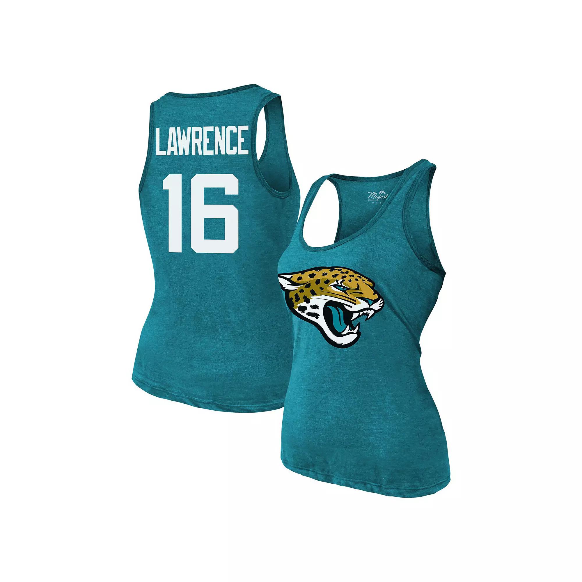 Women's Majestic Threads Trevor Lawrence Teal Jacksonville Jaguars Name & Number Tri-Blend Tank Top, Size: XL, Blue Product Image