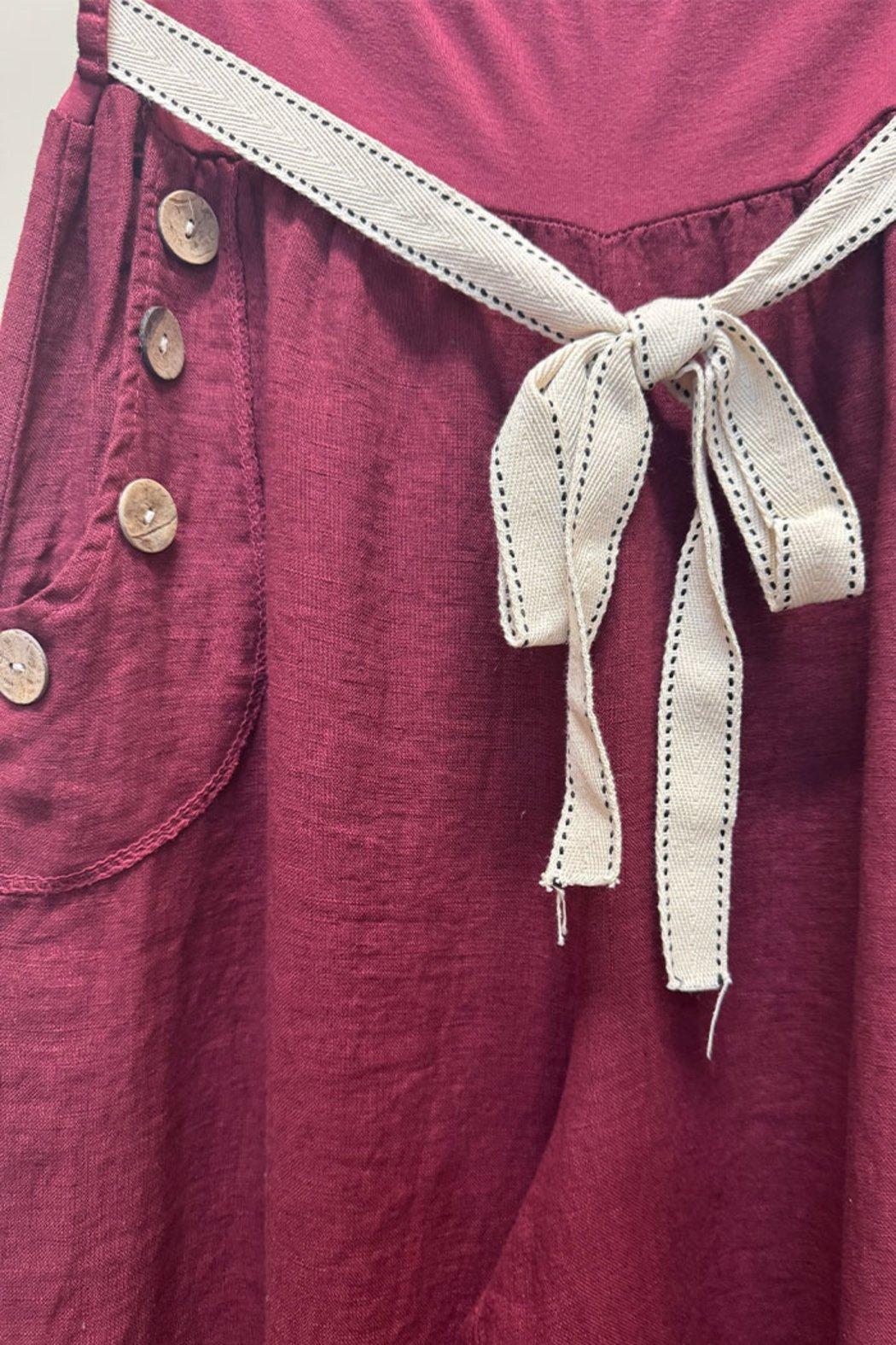 Italian Button Detail Linen Pants Product Image