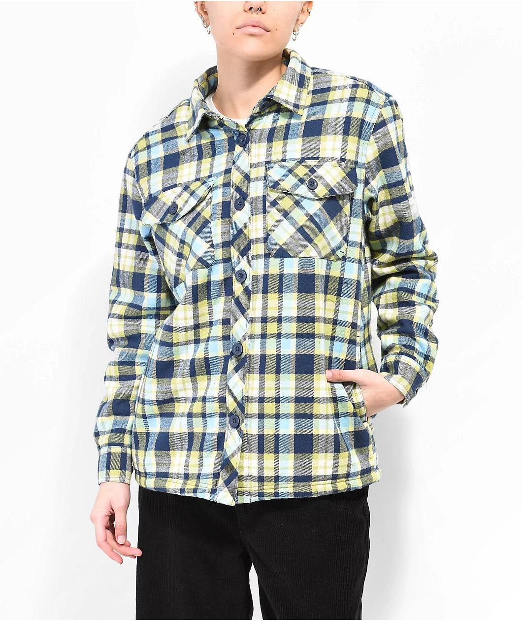 Empyre Cayden Blue & Green Flannel Sherpa Jacket Product Image