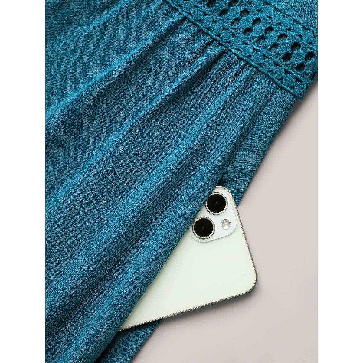 Plus Size Lace Cut-Out Raglan Sleeve Pockets Midi Dress Aegean Women Timeless Woven ribbon&lace trim Round Neck Short sleeve Curvy BloomChic 18-20/2X Product Image