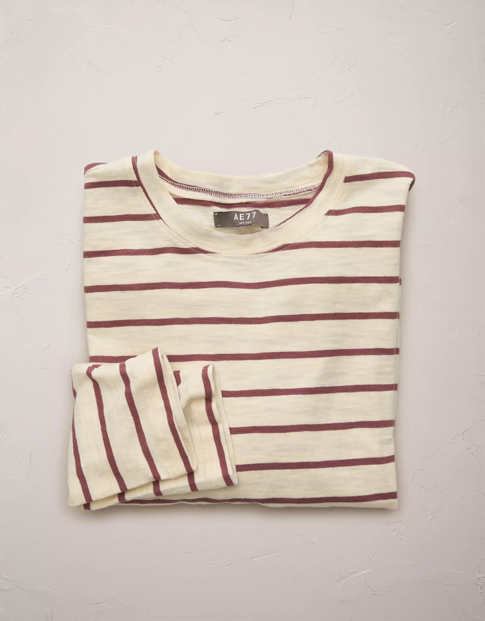 AE77 Premium Long-Sleeve Boxy Striped T-Shirt Product Image