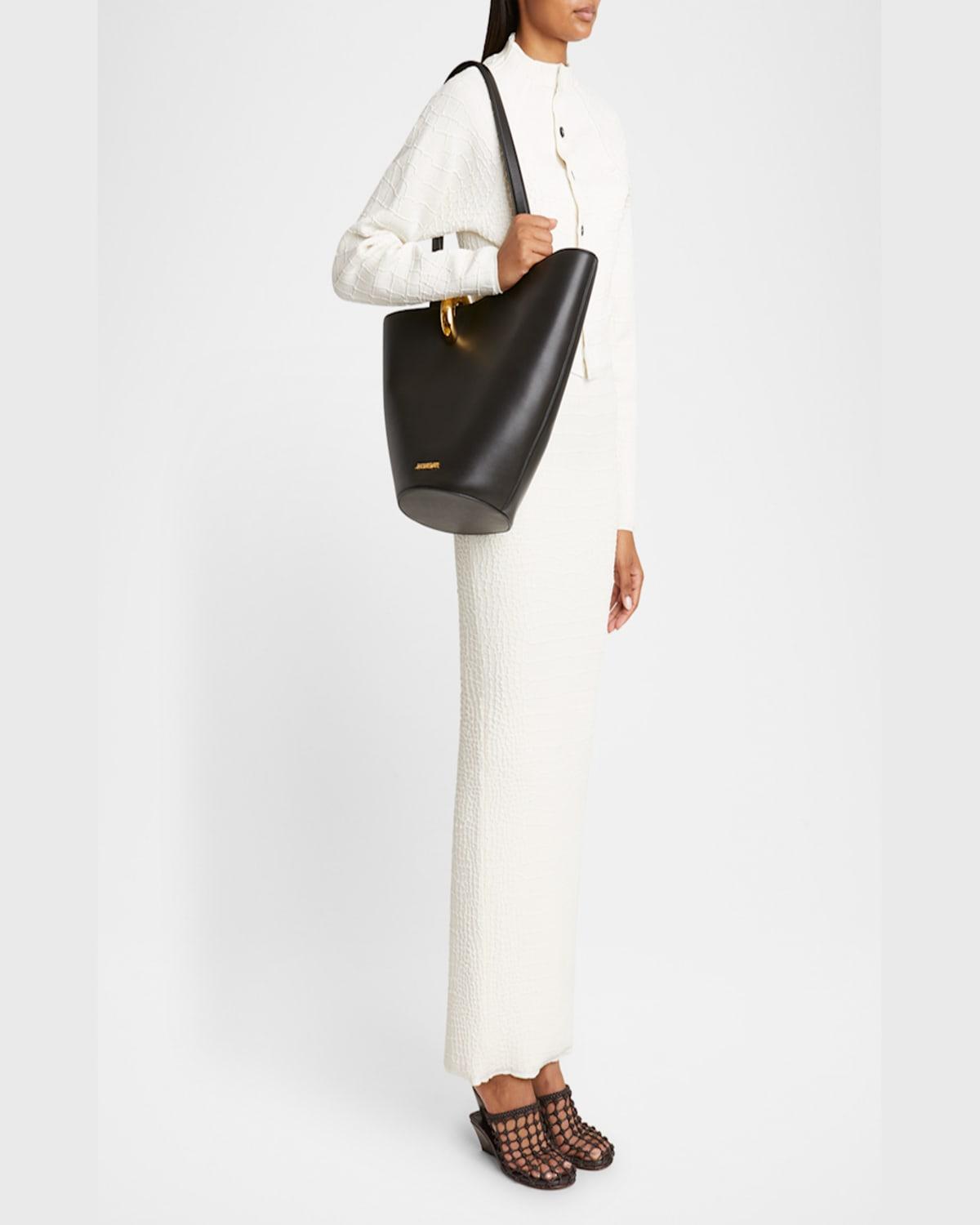 JACQUEMUS The Medium Bambola Asymmetric Leather Bucket Bag In Black 990 Product Image