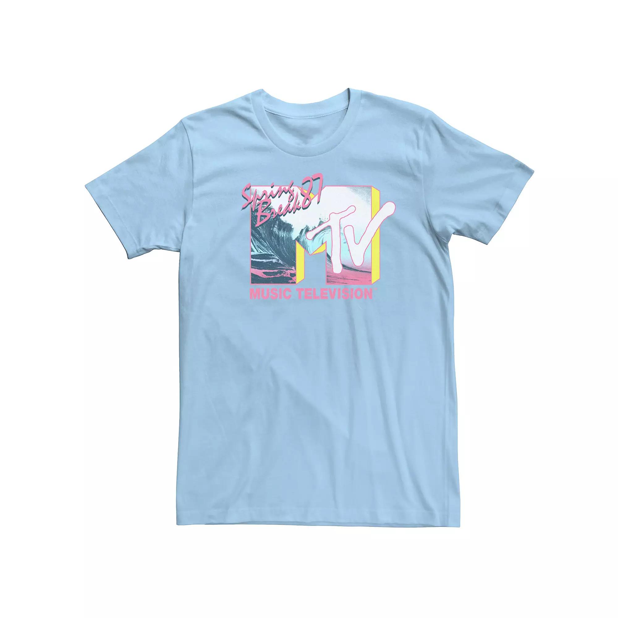 Men's MTV Spring Break '87 Tidal Wave Logo Short Sleeve Tee, Size: Large, Light Blue Product Image
