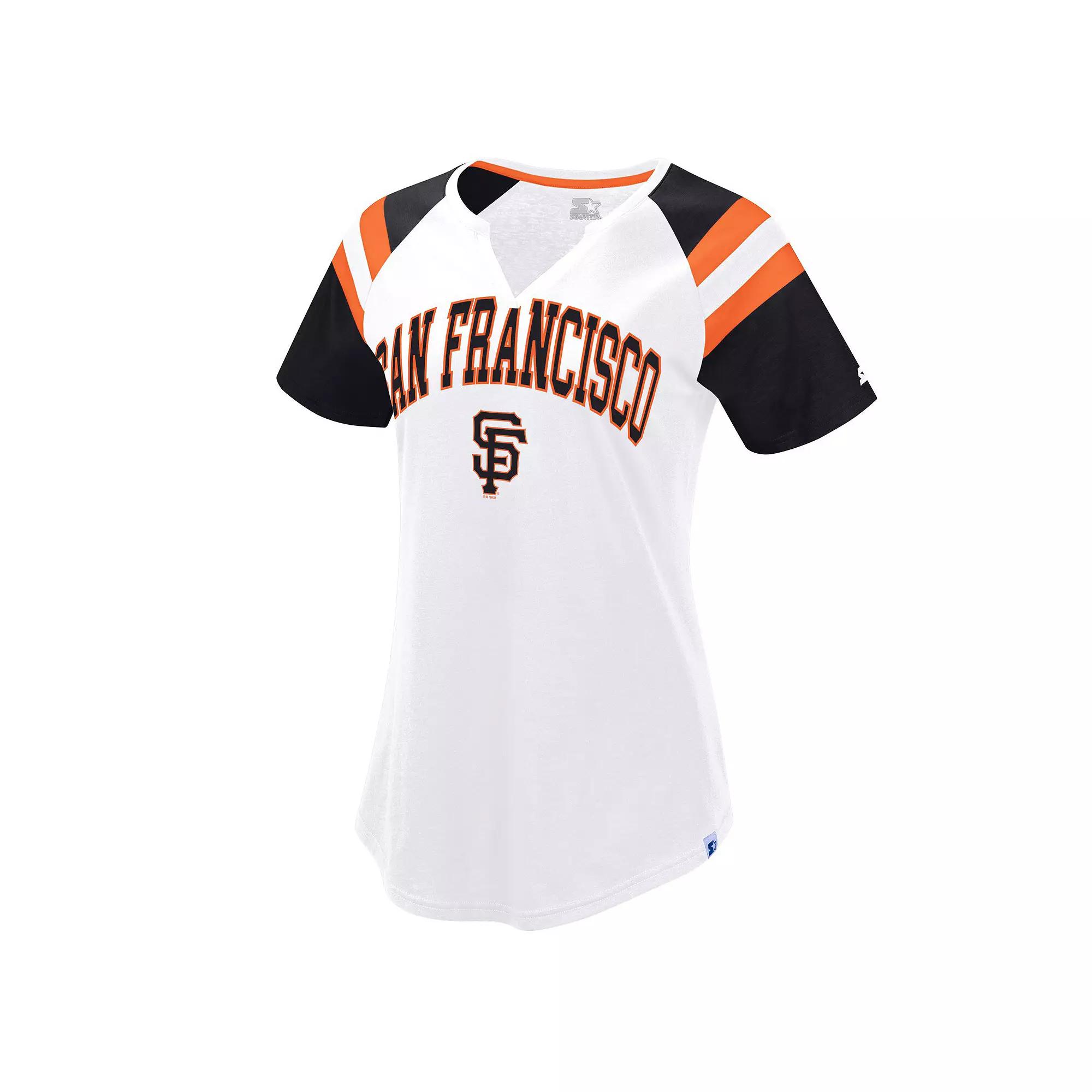 Women's Starter White/Black San Francisco Giants Game On Notch Neck Raglan T-Shirt, Size: Small Product Image