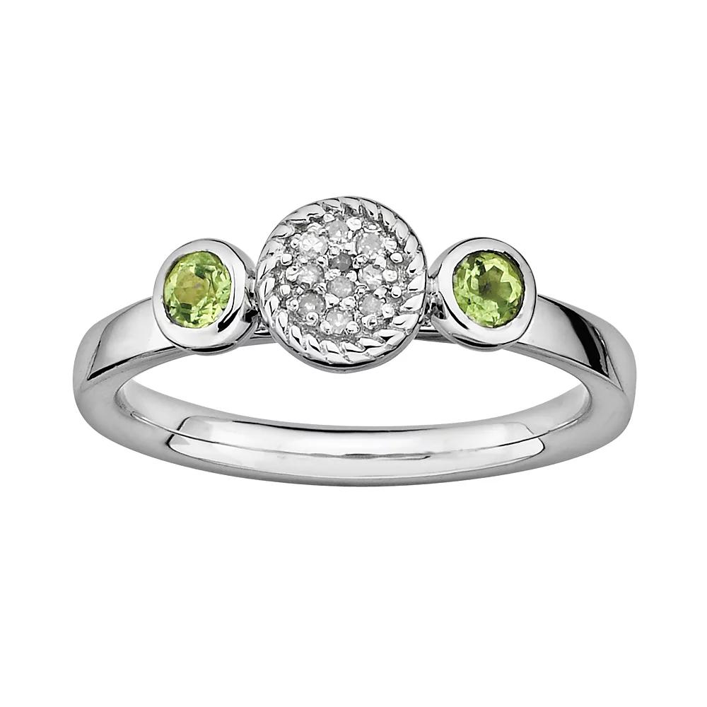 Stacks & Stones Sterling Sterling Silver Peridot & Diamond Accent Stack Ring, Women's, Size: 5 Product Image