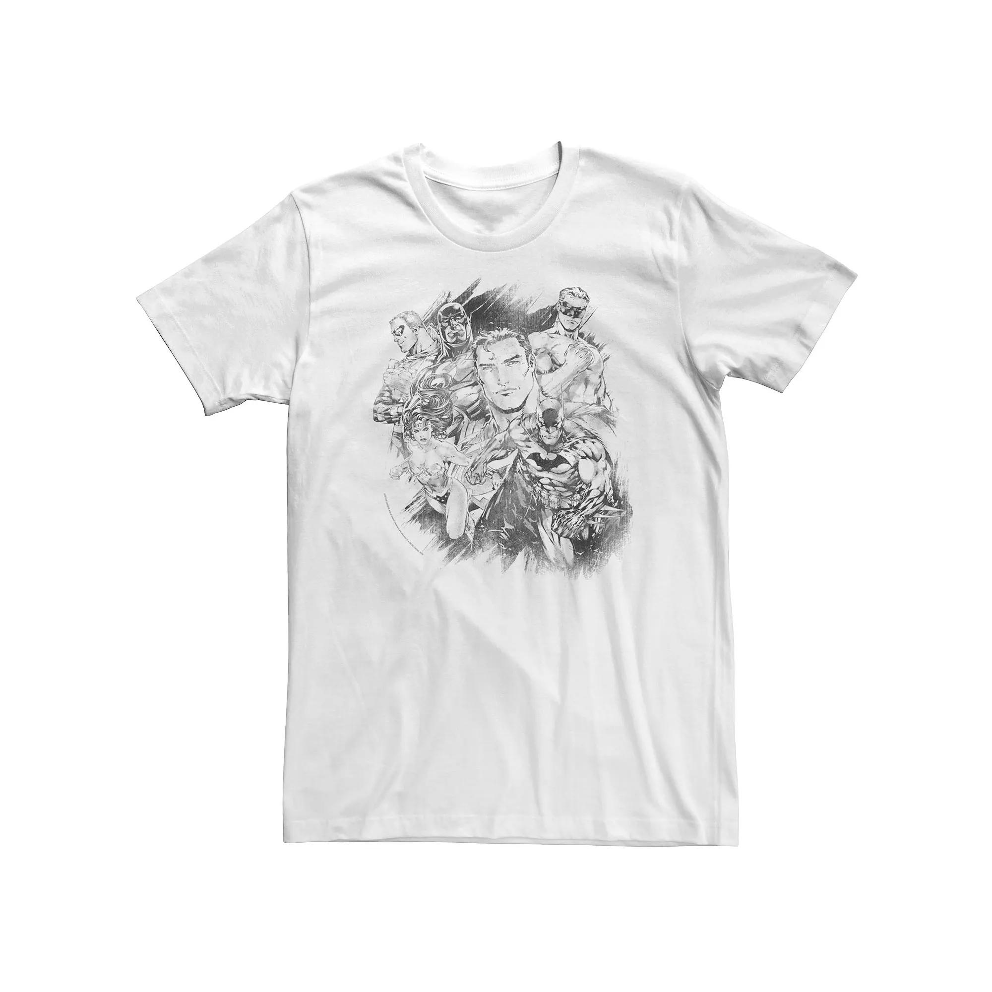 Big & Tall DC Comics Justice League Group Shot Black & White Sketch Tee, Men's,  Product Image
