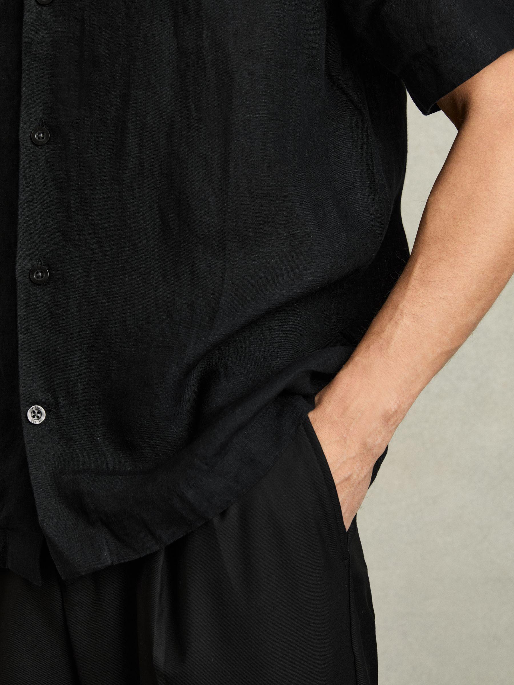 Relaxed Linen Cuban Collar Shirt in Black Product Image