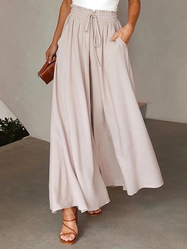 Loose Wide Leg Drawstring Solid Color Casual Pants Bottoms Trousers Product Image