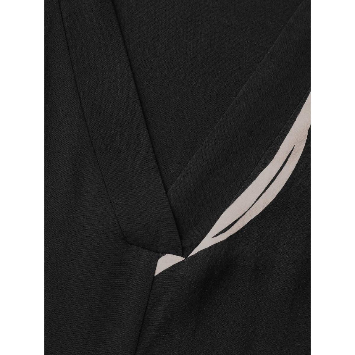 Plus Size Abstract Contrast Curvy Hem Belted Midi Dress Black Women Office Non Sleeveless Curvy BloomChic 30/6X Product Image