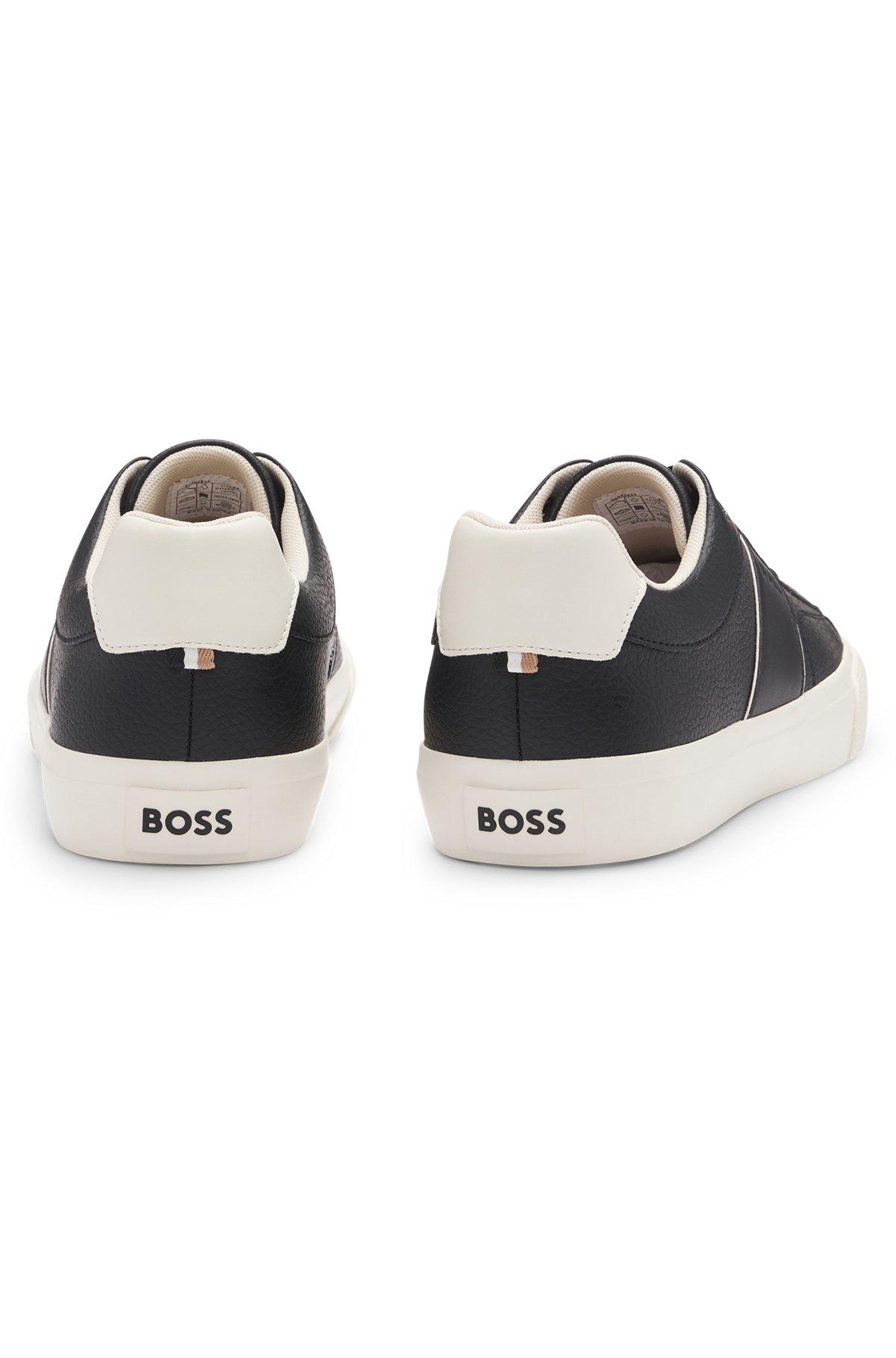 Faux-leather trainers with grained and plain textures Product Image