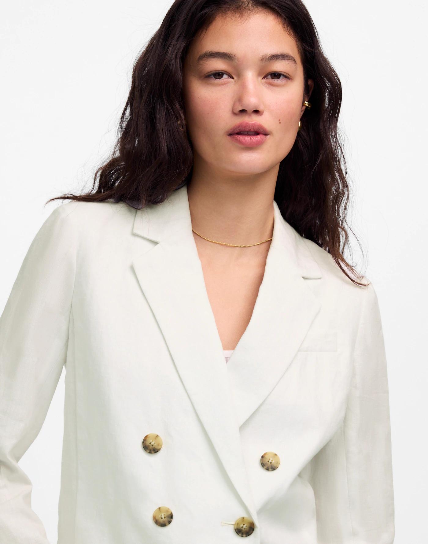 Double-Breasted Crop Blazer in 100% Linen Product Image