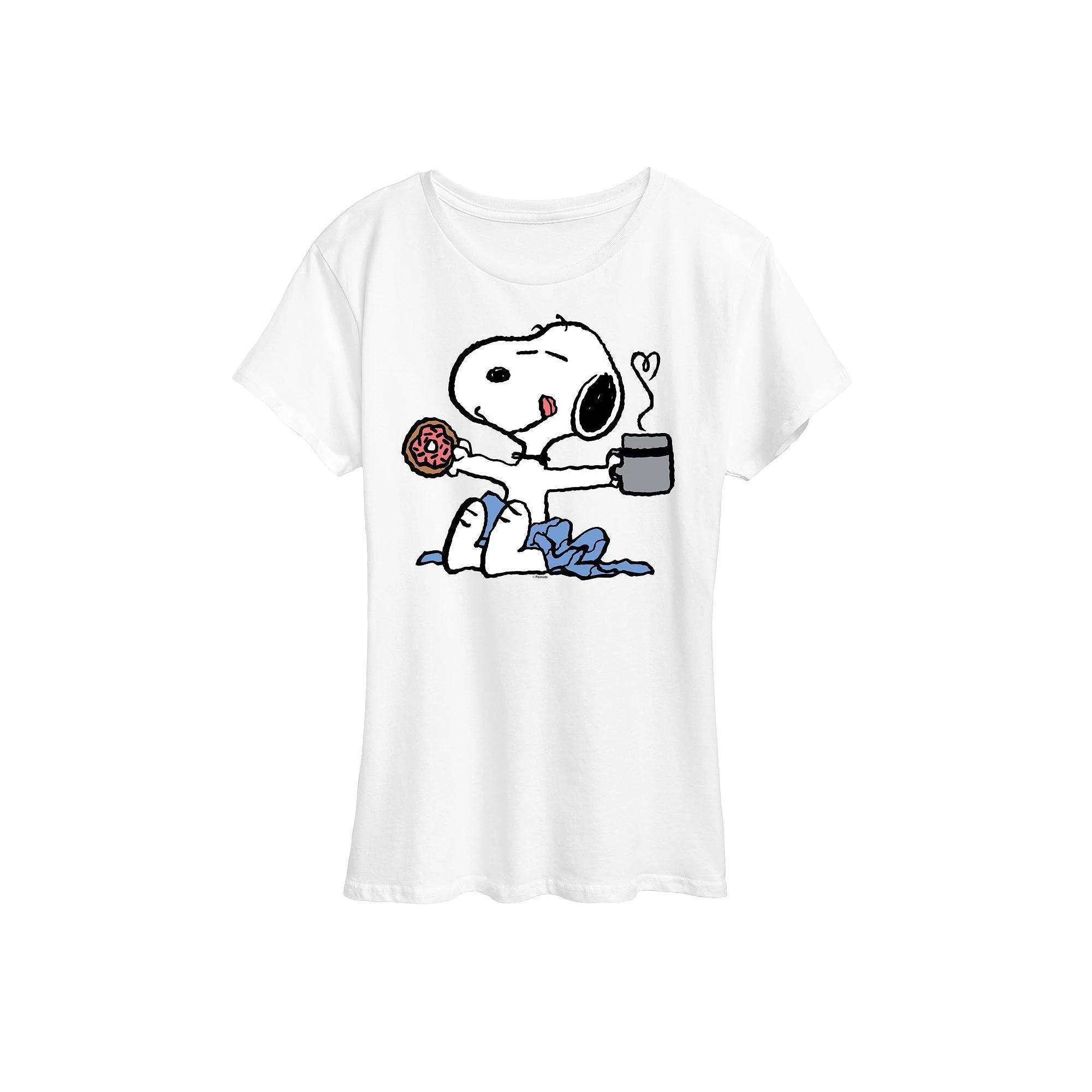 Women's Peanuts Donut Coffee Snoopy Graphic Tee,  Product Image