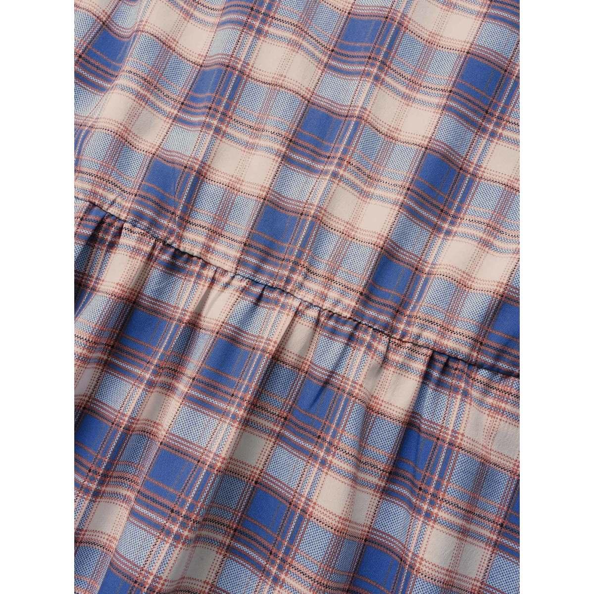 Plus Size V Neck Gingham Cap Sleeve Belted Dress Skyblue Women Casual Tiered V-neck Sleeveless Curvy BloomChic 18-20/2X Product Image