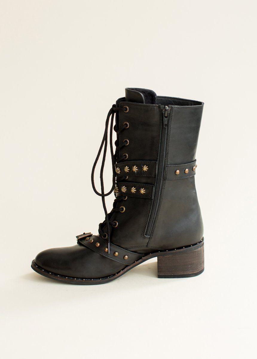 Rowan Leather Combat Boot in Distressed Black Female Product Image