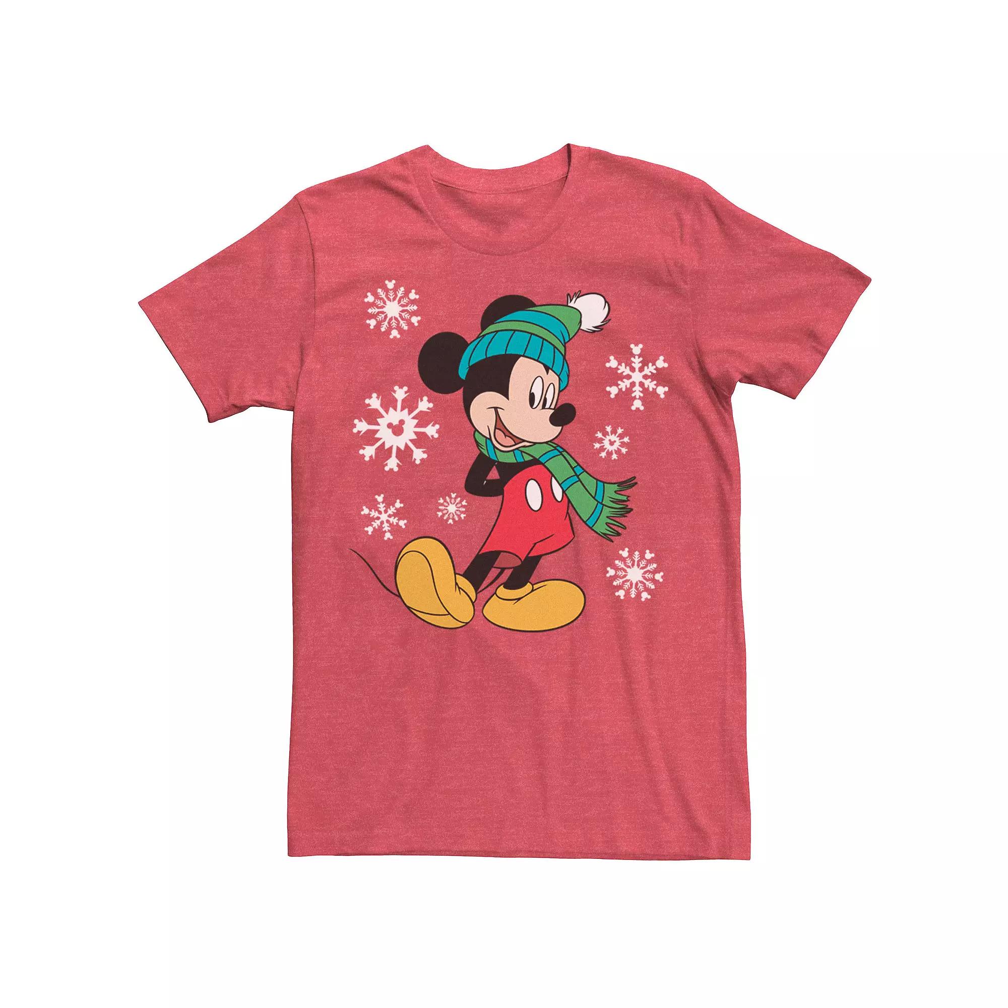 Disney's Mickey Mouse Holiday Snowflakes Portrait Christmas Men's Tee,  Product Image