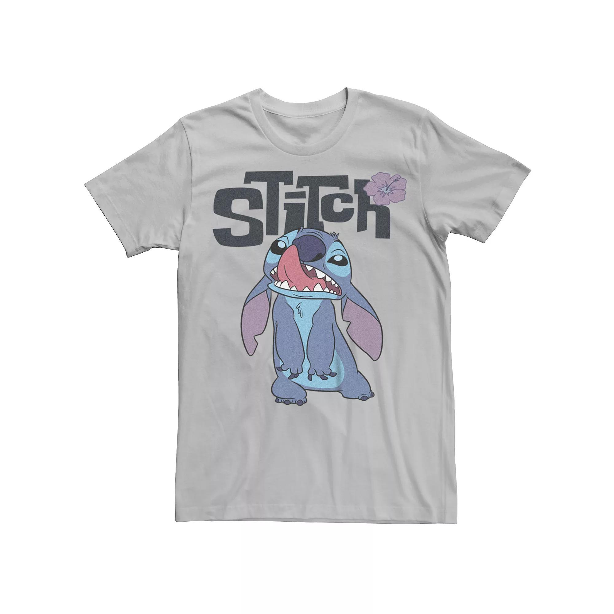 Disney's Lilo & Stitch Men's Silly Face Flower Tee, Size: XS, Silver Product Image