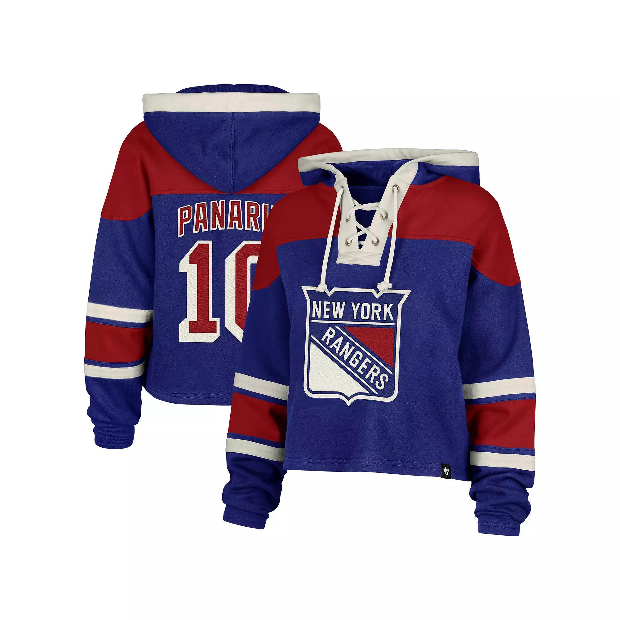 Women's '47 Artemi Panarin Blue New York Rangers Superior Lacer Cropped Pullover Hoodie,  Product Image