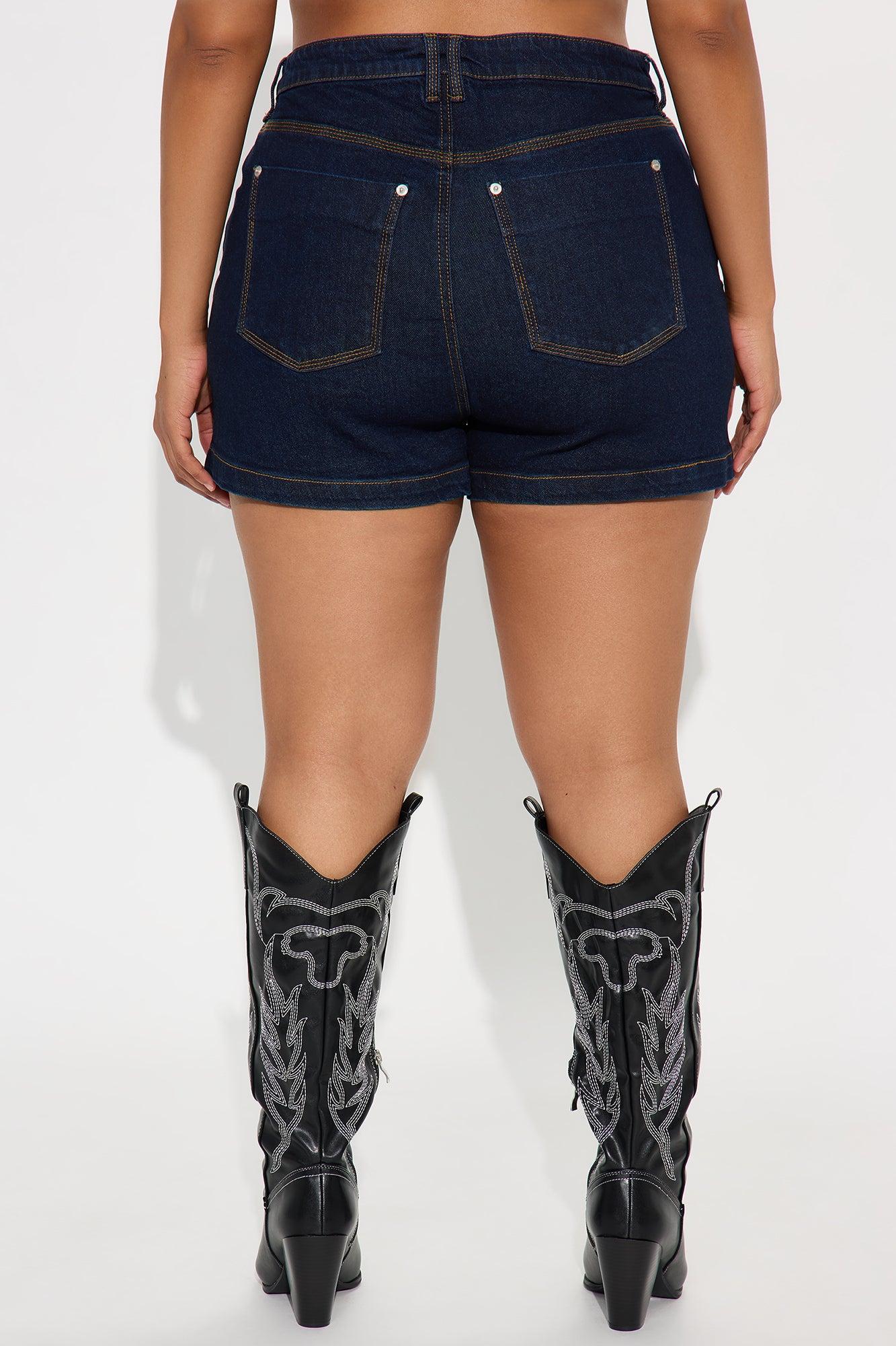 Tay High Rise Utility Denim Shorts - Dark Wash Product Image