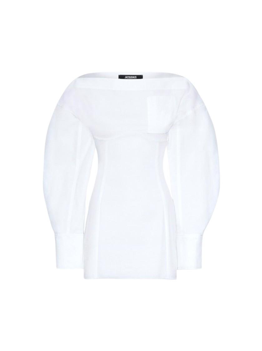 JACQUEMUS La Casaco Long Sleeve Cotton Shirtdress In White Product Image