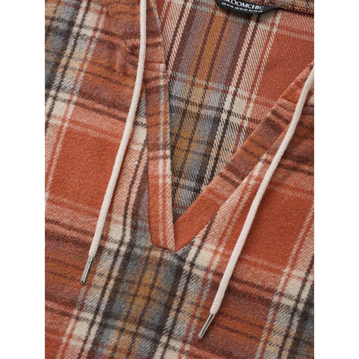 Plus Size Brushed Fabric Plaid Hooded Sweatshirt Women Rust Leisure Drawstring Hooded Casual Sweatshirts BloomChic 26/4X Product Image