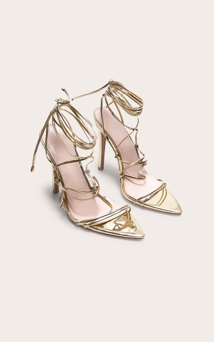 Gold Metallic Strappy Gladiator Point Toe Heels Product Image