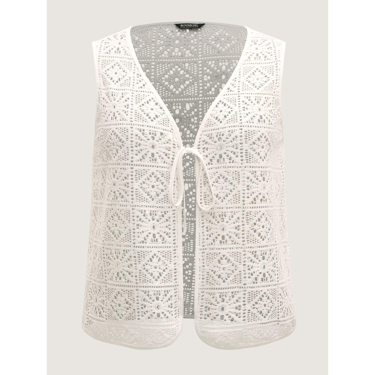 Plus Size Lace Spliced Denim-Like Kimono Vest Women Originalwhite Tie knot Vacation Kimonos BloomChic 14-16/1X Product Image