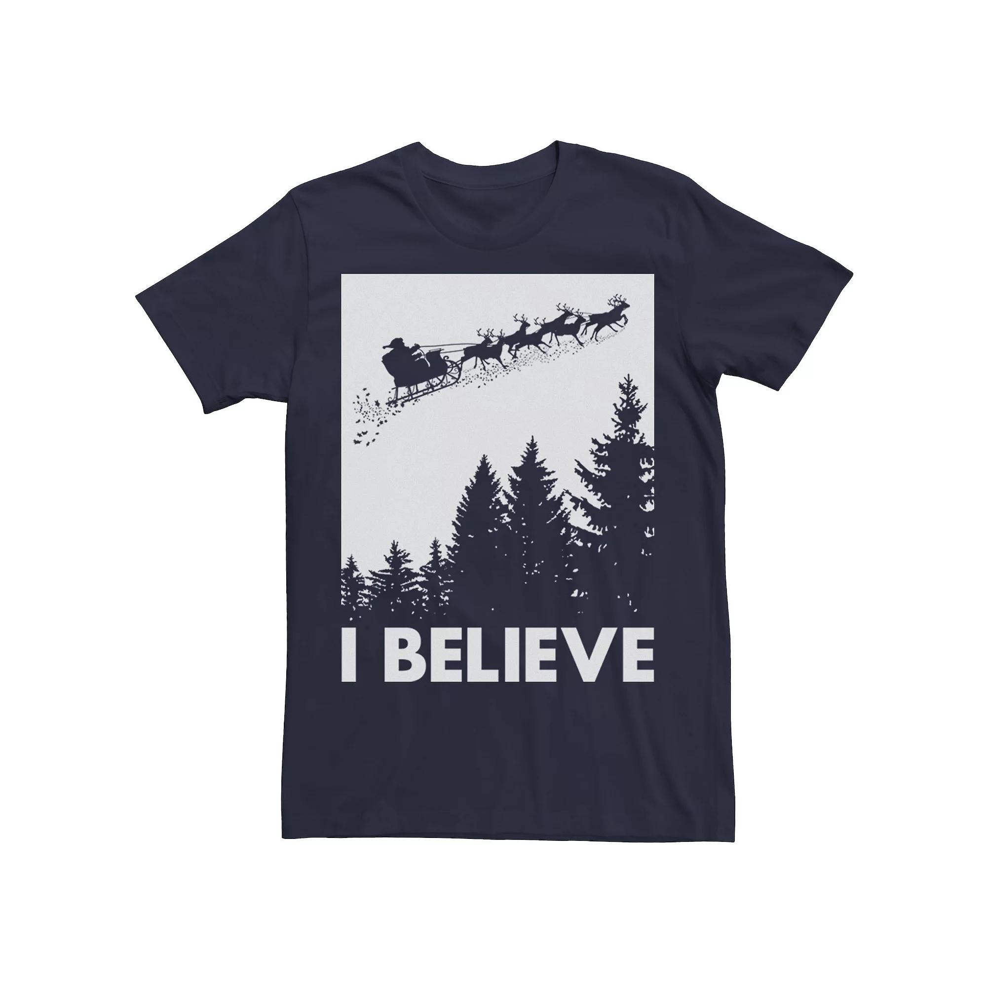 Men's Santa Claus I Believe Reindeer Christmas Tee,  Product Image