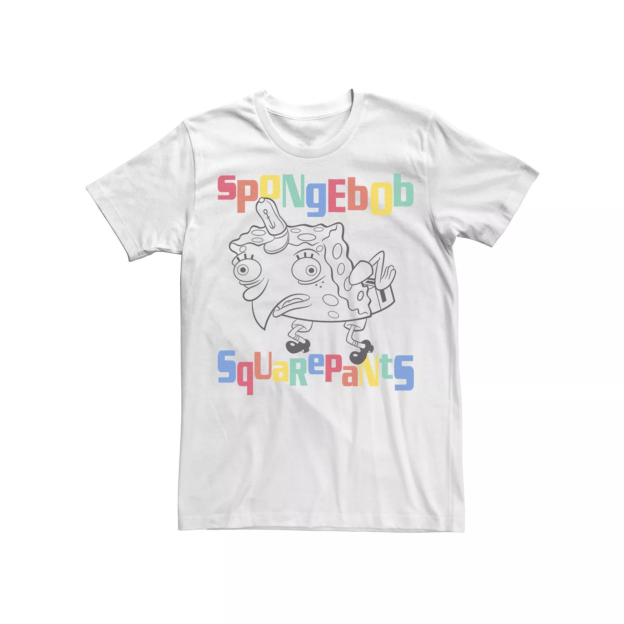 Men's Spongebob Mocking Portrait Outline Colorful Text Tee,  Product Image