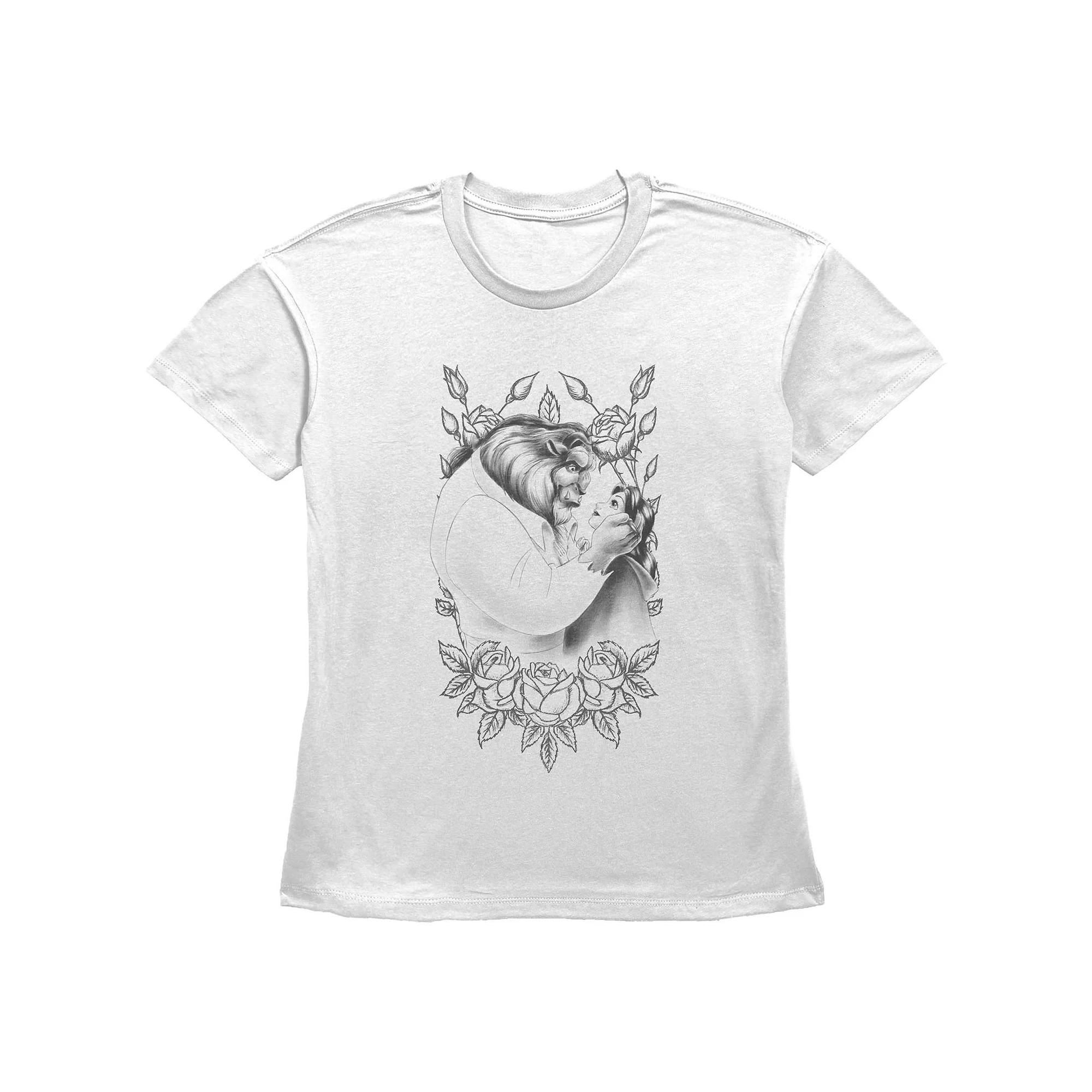 Disney's Beauty And The Beast Belle And Beast Women's Rose Sketch Graphic Tee,  Product Image