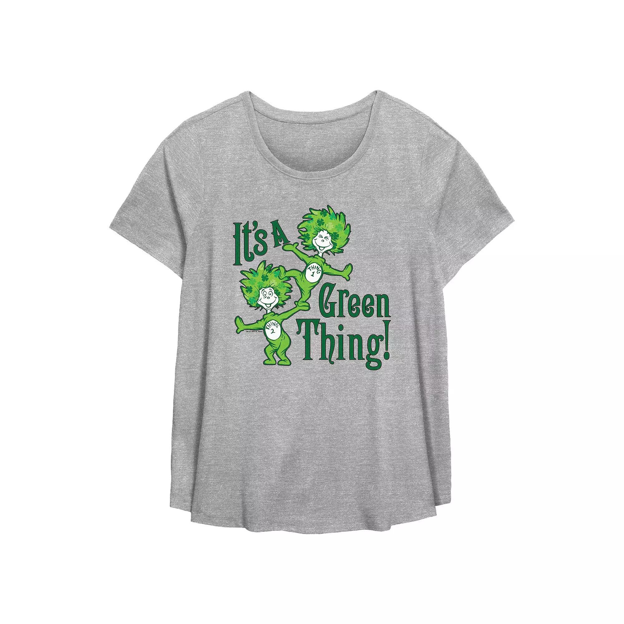 Plus Size Dr. Seuss Thing 1 And Thing 2 It's A Green Thing Flowy Graphic Tee, Women's, Size: 1XL, Grey Gray Product Image