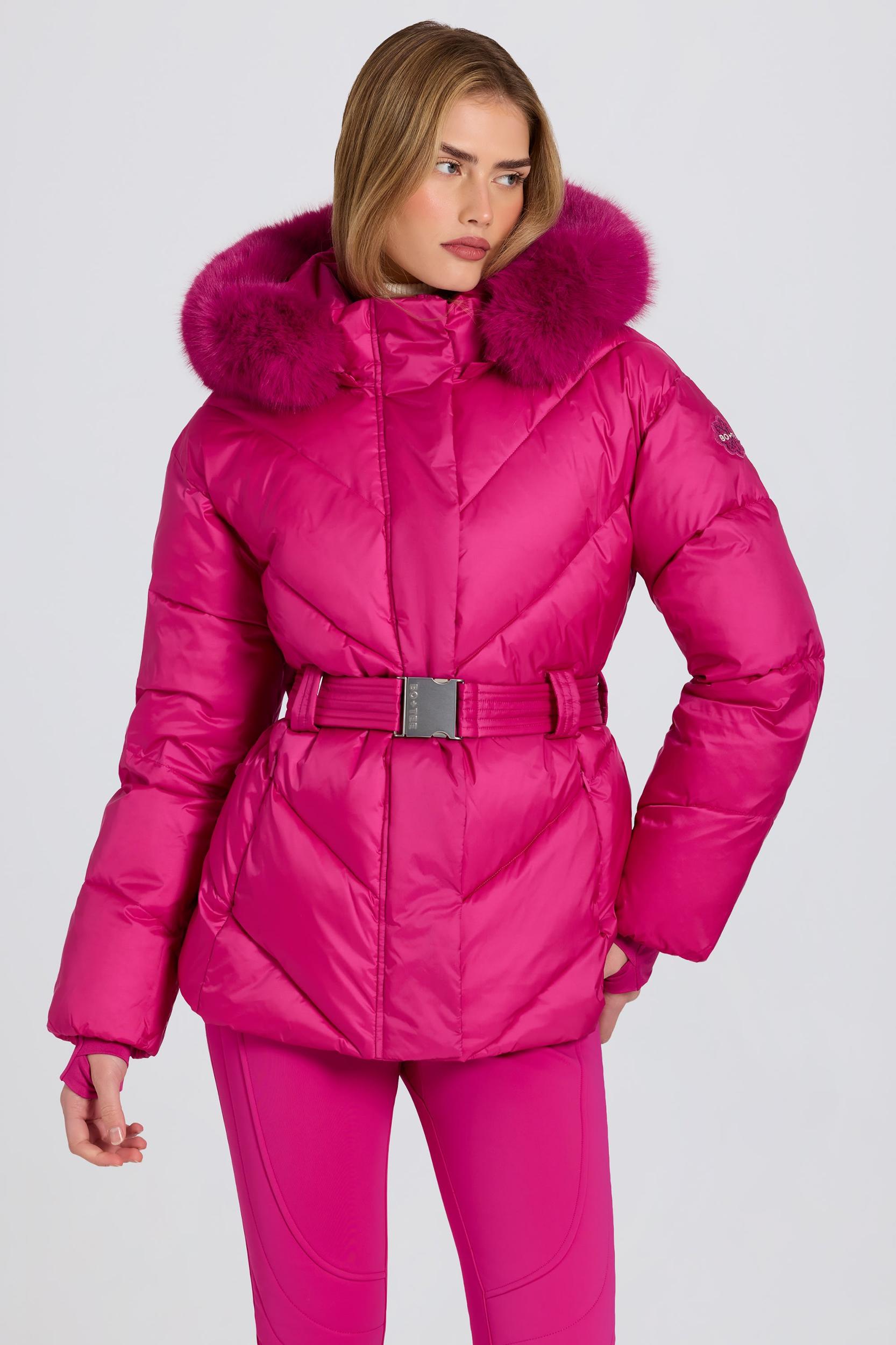 Waterproof Faux-Fur Hood Ski Jacket in Magenta Pink Product Image