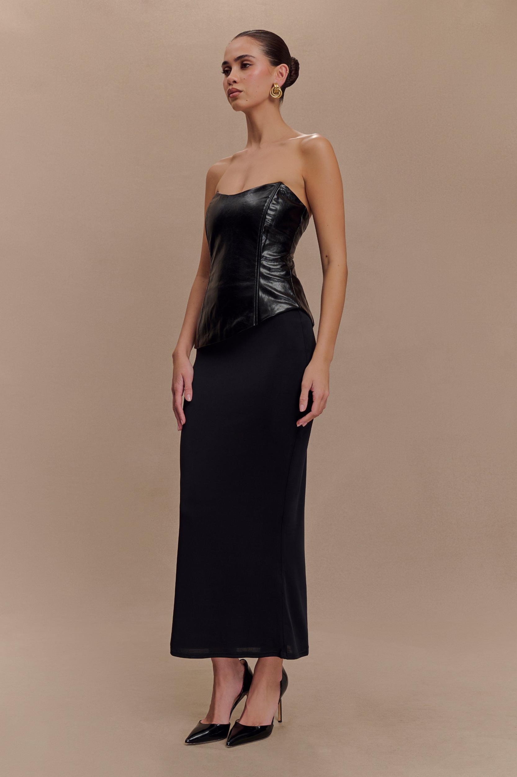 Allana Faux Leather Strapless Top - Black Product Image