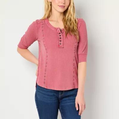 Frye and Co. Womens Henley Neck Elbow Sleeve Blouse Product Image