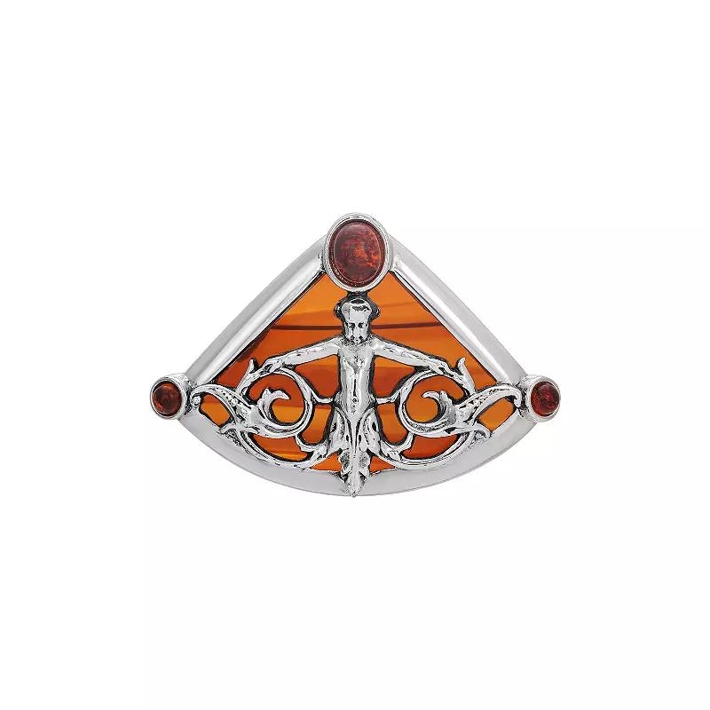 1928 Silver Tone Tortoiseshell Crystal Cherub Pin, Womens, Red Product Image