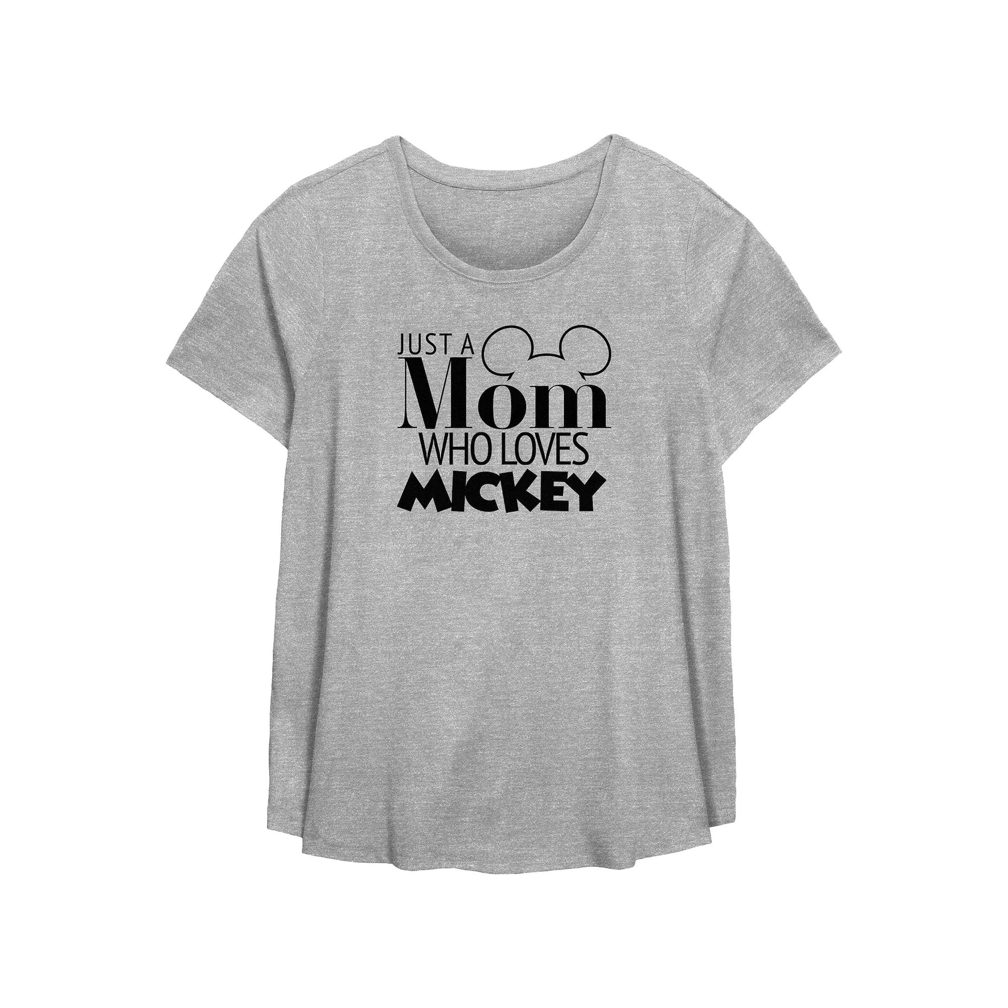 Disney Mickey Mouse Plus Size Just A Mom Who Loves Mickey Scoop Hem Flowy Graphic Tee, Women's, Size: 3XL, Grey Gray Product Image