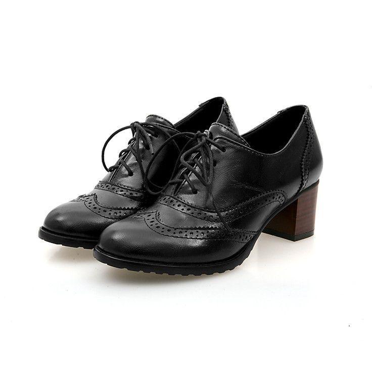Chunky-Heel Wing-Tip Lace-Up Oxfords Product Image