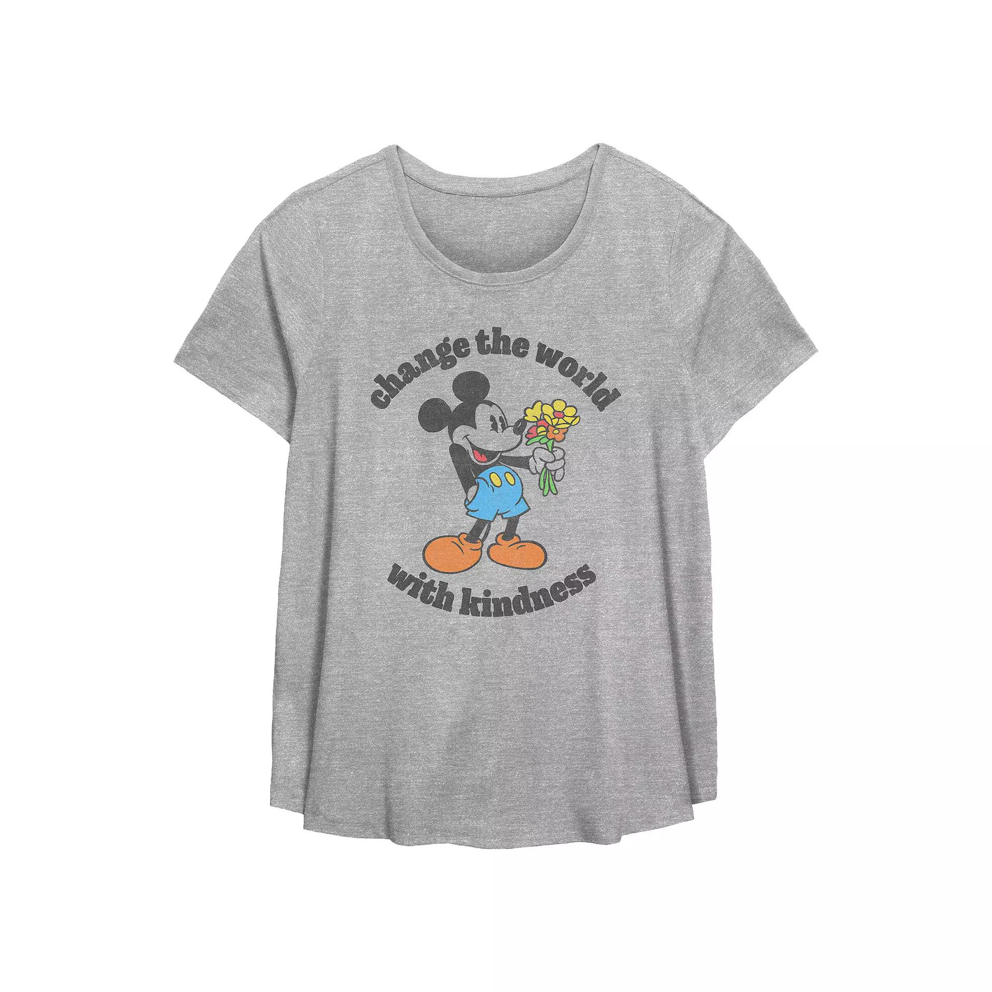 Disney's Mickey Mouse Change The World With Kindness Plus Size Flowy Graphic Tee, Women's, Size: 1XL, Grey Gray Product Image