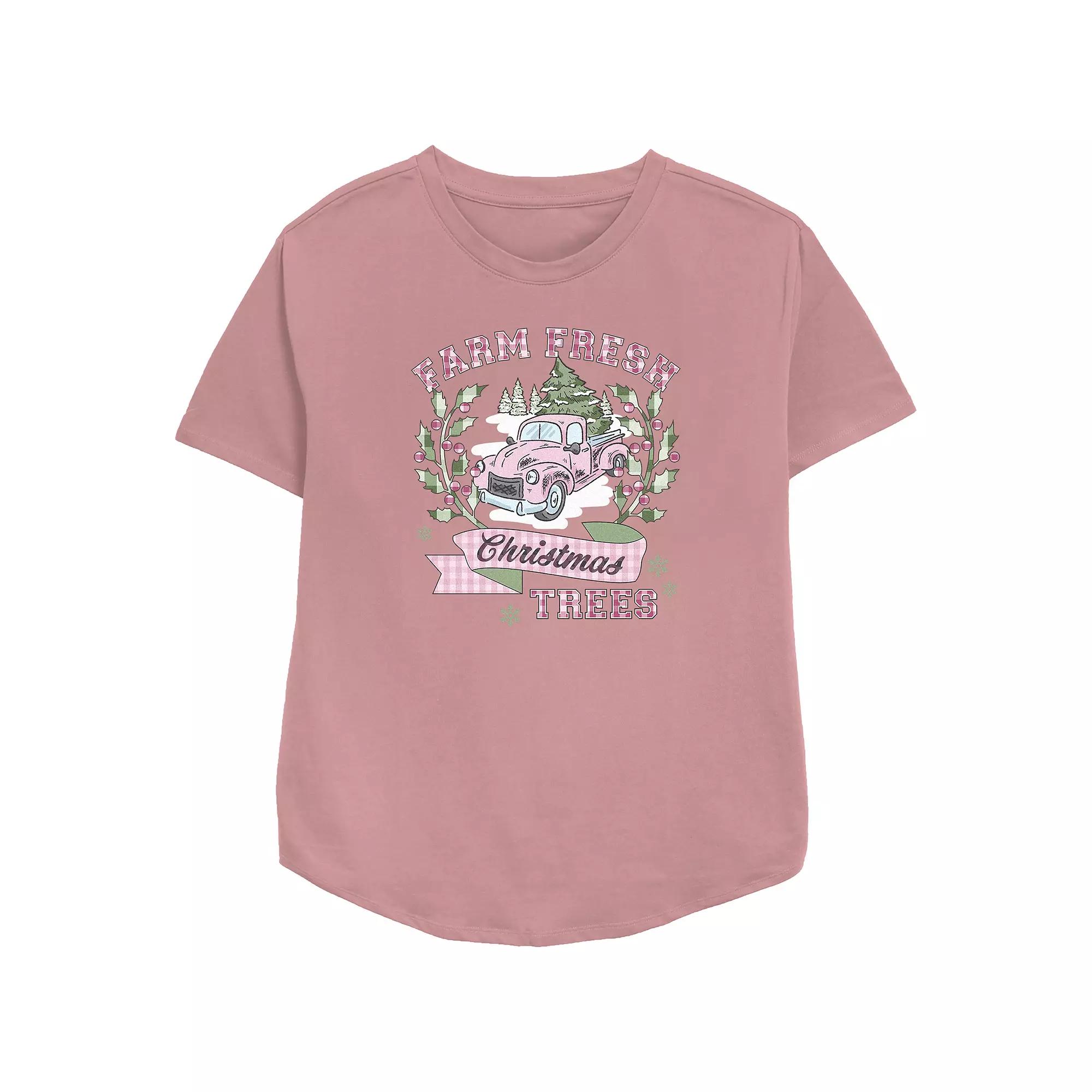 Women's Farm Fresh Christmas Trees Relaxed Fit Graphic Tee, Size: Small, Pink Product Image