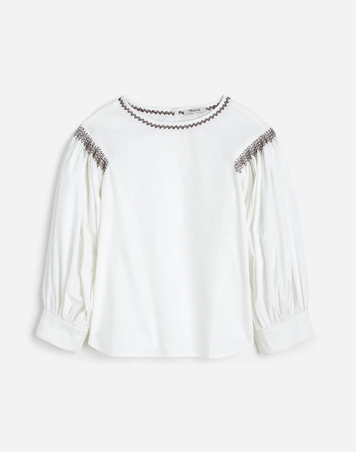 Embroidered Poplin Balloon-Sleeve Top Product Image