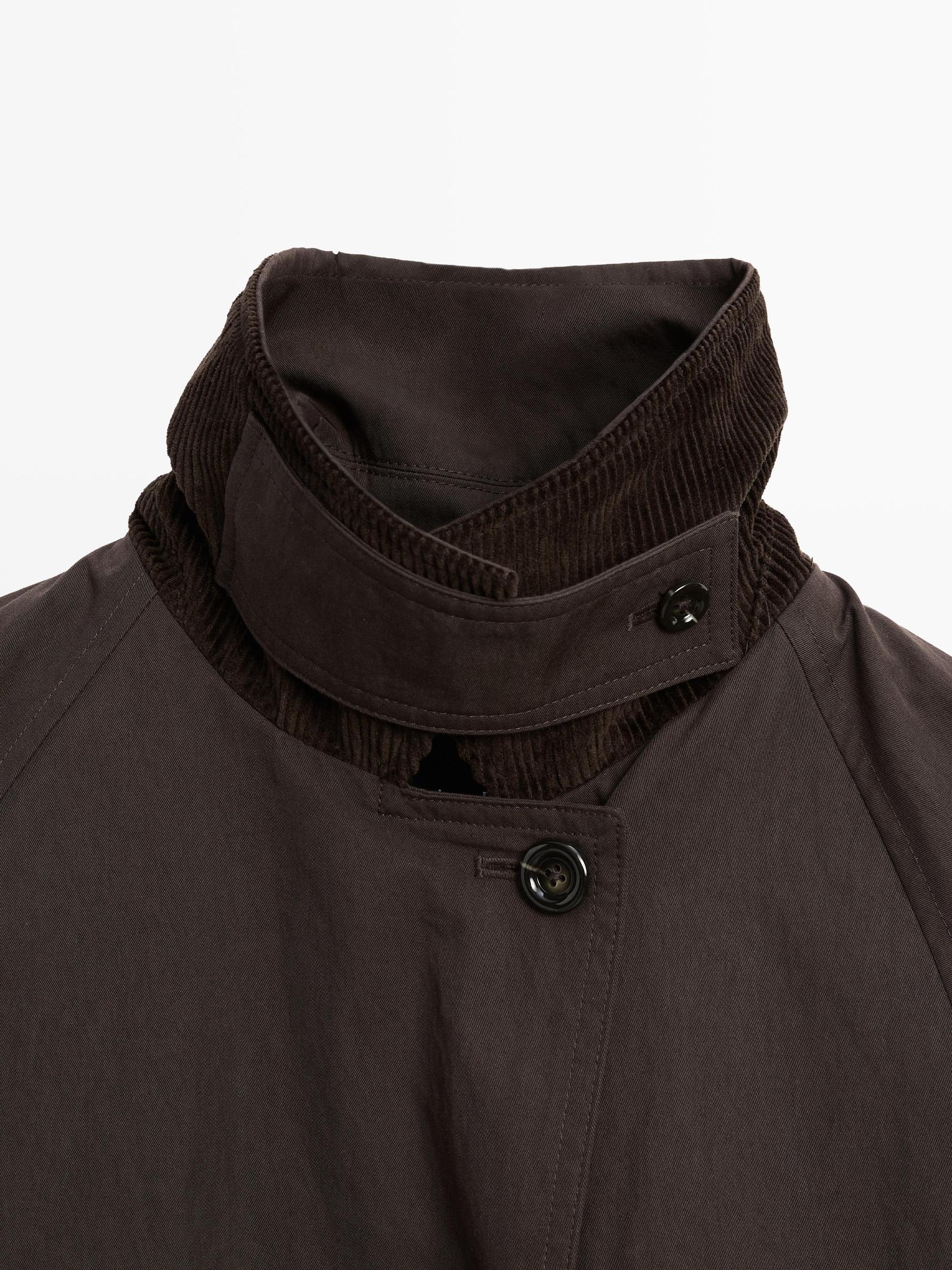 Cotton blend trench coat with corduroy detail Product Image