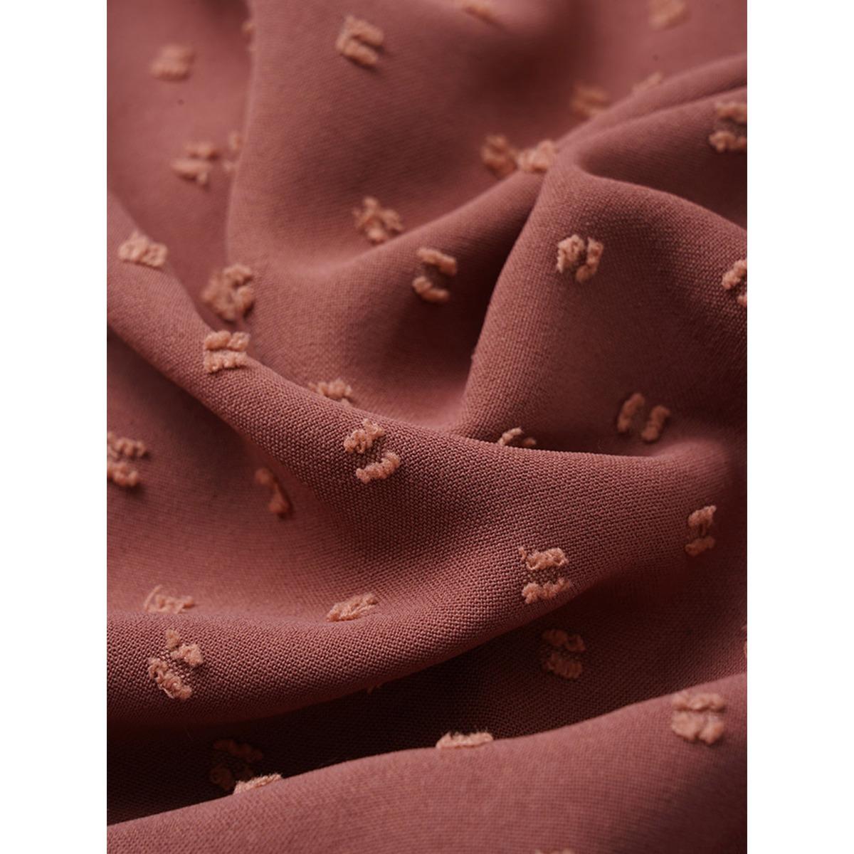 Plus Size Rust Textured Lantern Sleeve Gathered Frill Trim Blouse Women Casual Long Sleeve Round Neck Vacation Blouses BloomChic 28/5X Product Image