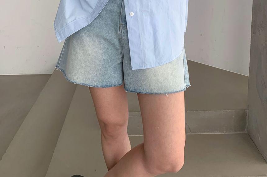 Long-Sleeve Plain Loose-Fit Shirt Product Image