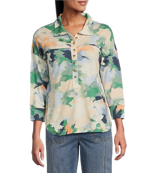 Westbound Knit Henley Elbow Sleeve Top Product Image