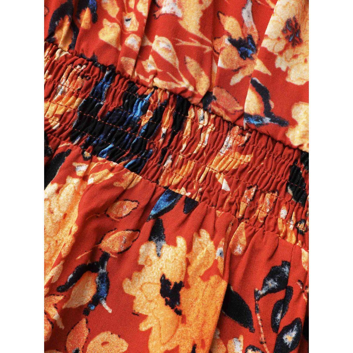 Plus Size Multicolor Floral Shirred Gathered Lantern Sleeve Blouse Women Elegant Long Sleeve V-neck Everyday Blouses BloomChic 22-24/3X Product Image